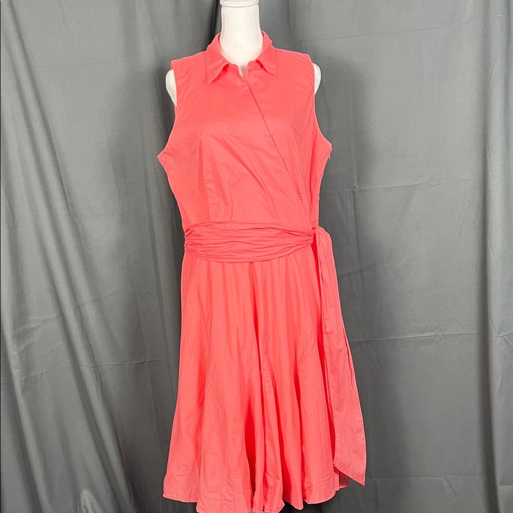 Talbots Vibrant Coral Midi Dress 100% Cotton